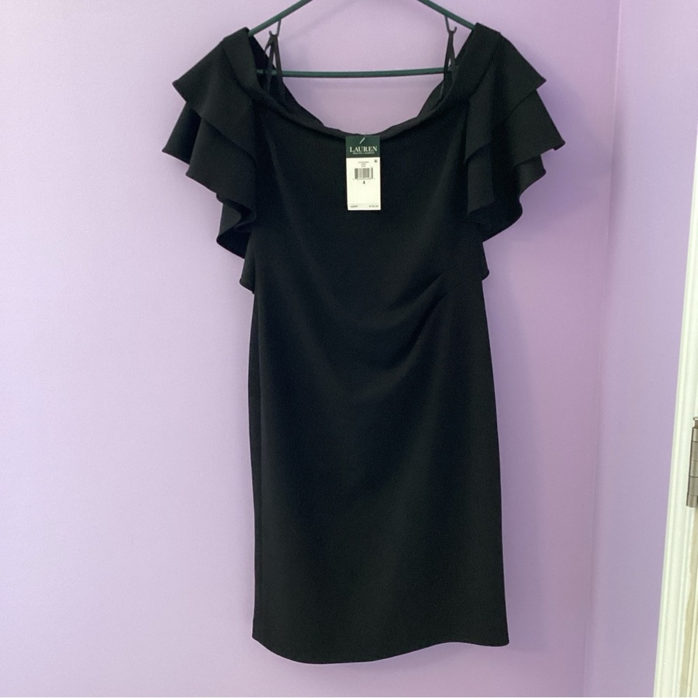 Ralph Lauren Black Off-Shoulder Sheath Mini Dress